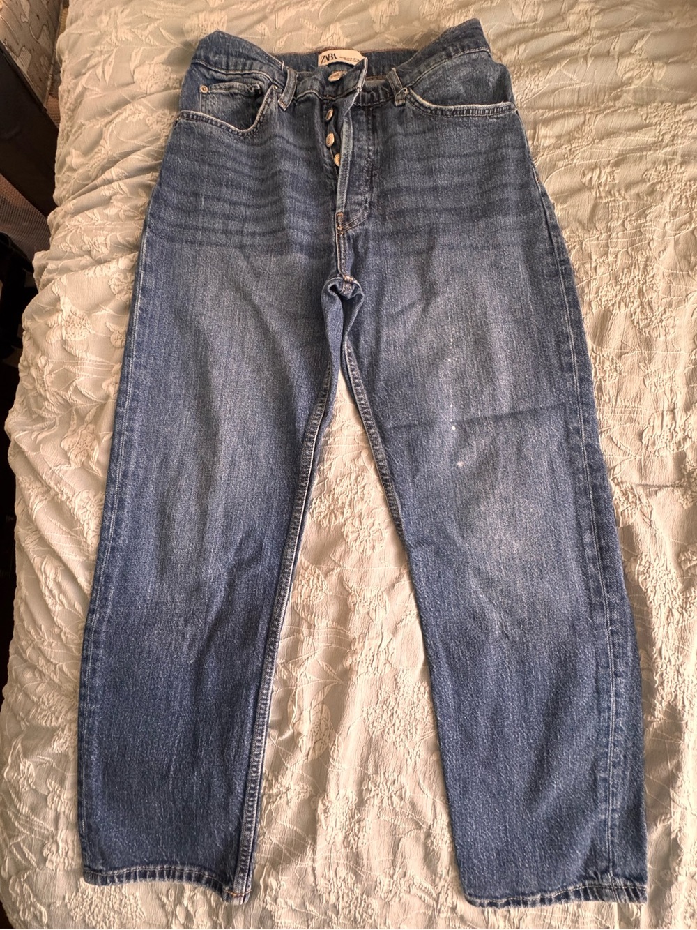 Zara Blue High-Waist Button-Fly Mom Jeans
